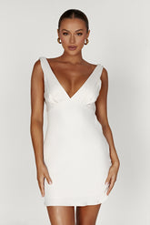 Nadia Satin Mini Dress With Cowl Back - Beige